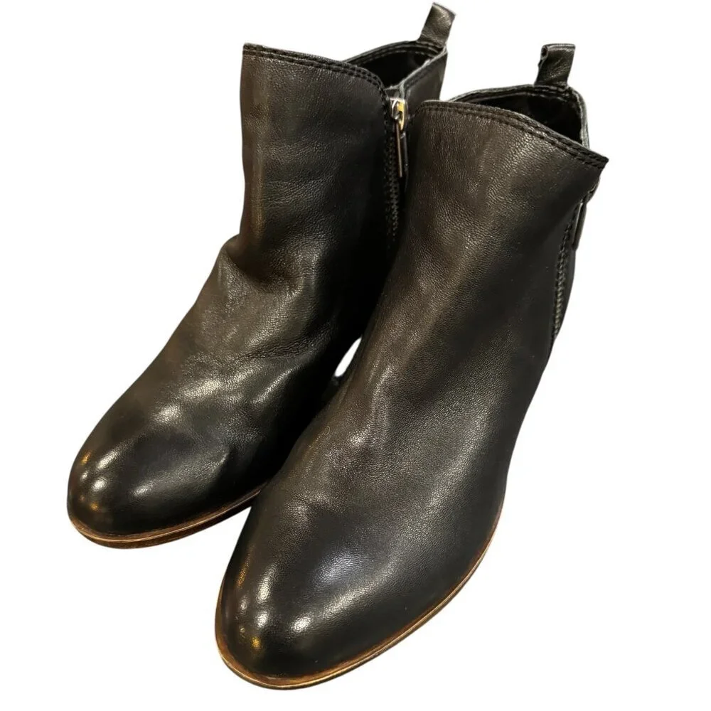 Lucky Brand Basel Black Leather Ankle Booties Size 8.5 Western Zip Boots